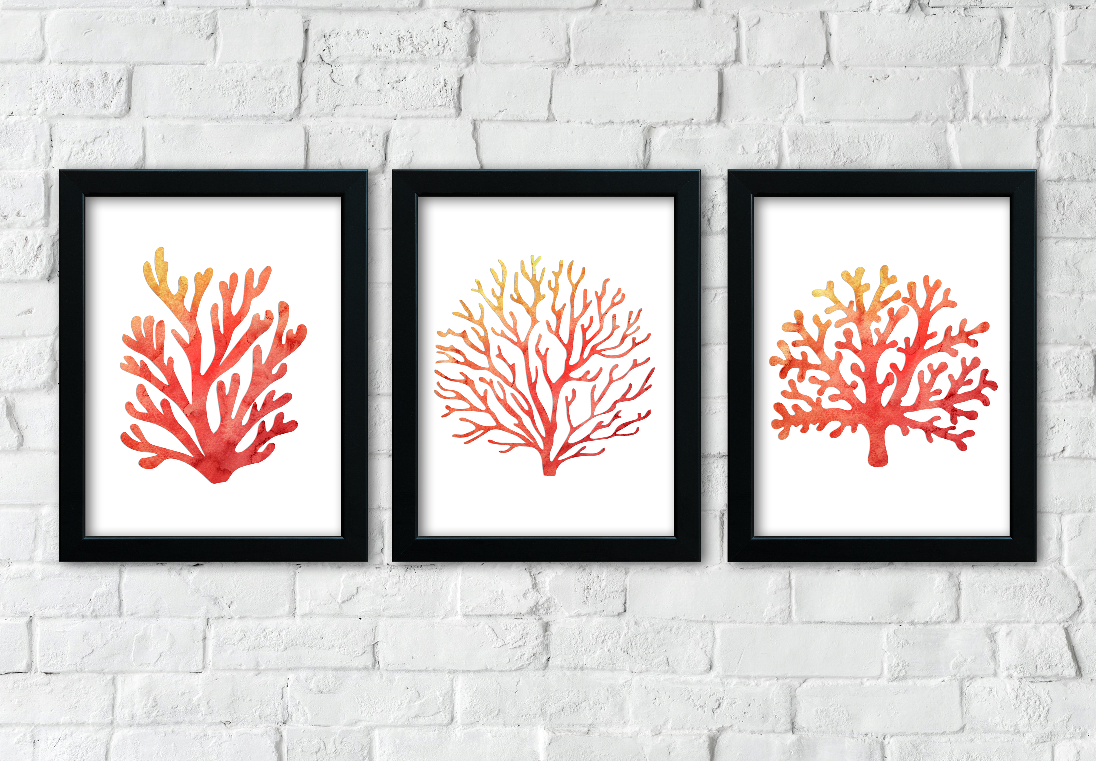 Coral Watercolor Silhouettes, Digital Downloads